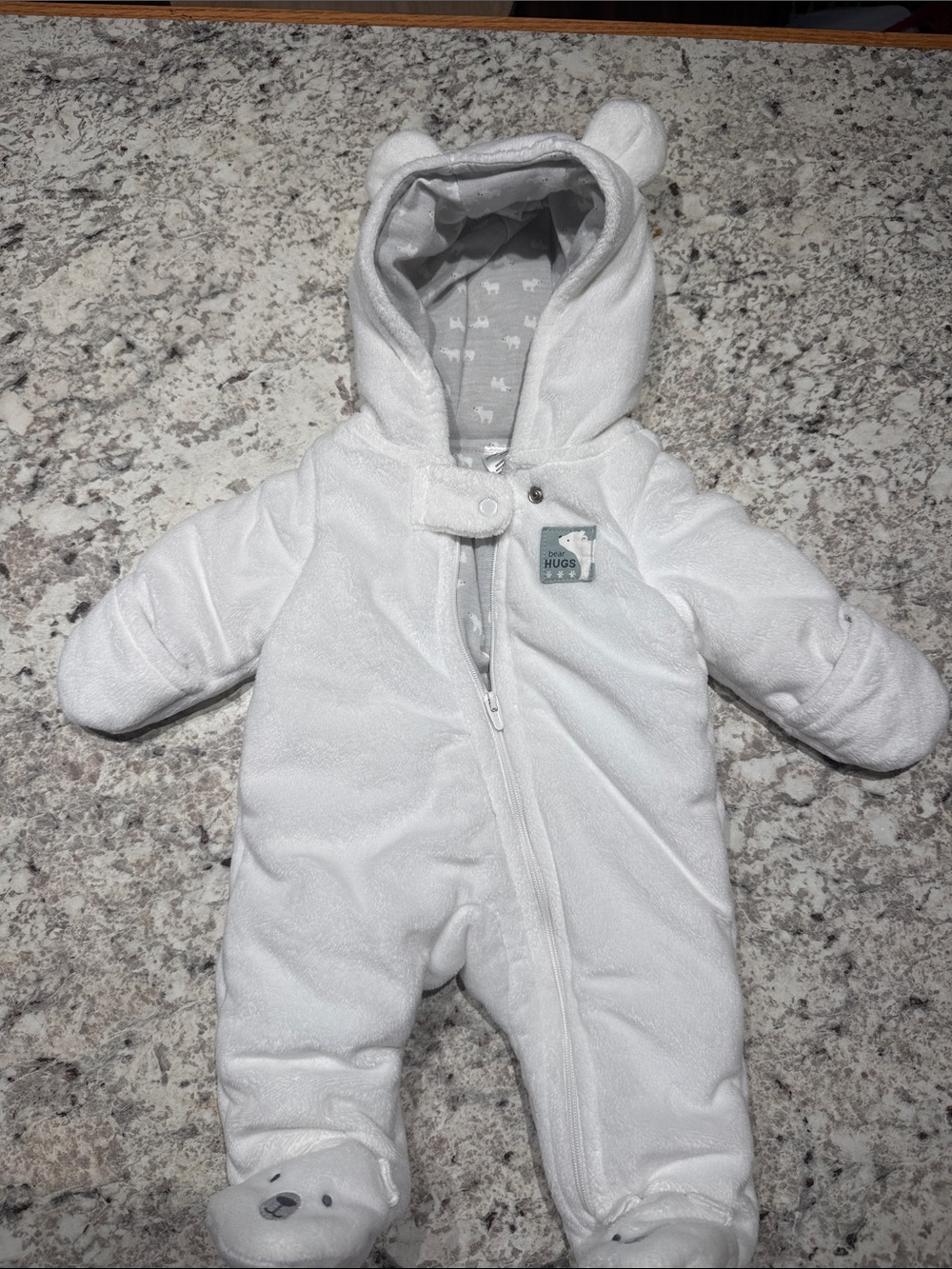Infant White Hooded Bear Footie One-Piece